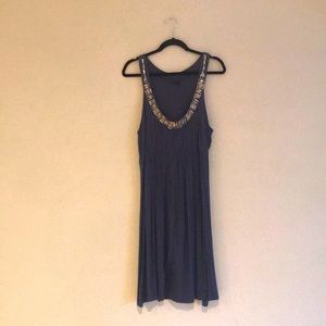 Slate gray dress with silver neck design